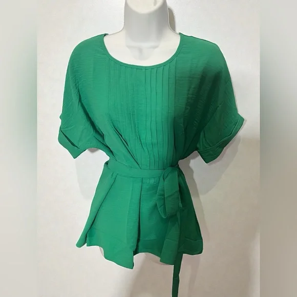 Cici Bird Green Women’s Summer Blouse, Short Sleeve, Size L NWT - Picture 2 of 5